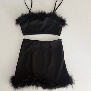Black Faux Fur-Lined Skirt and Top Matching Set